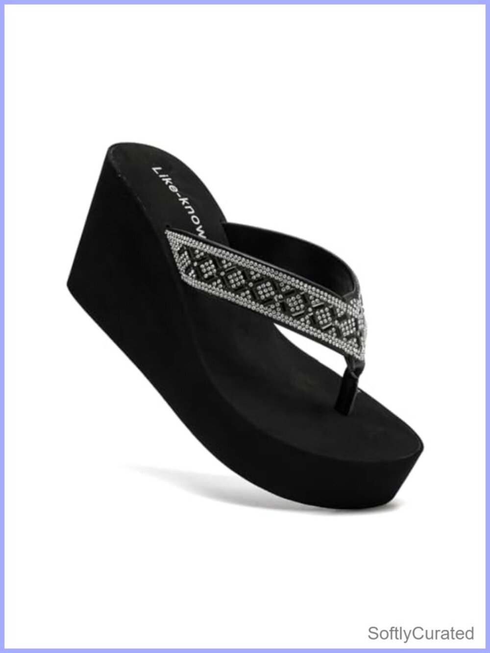 Rhinestone Wedge Flip Flops Faux Suede Platform Sandals Wedding